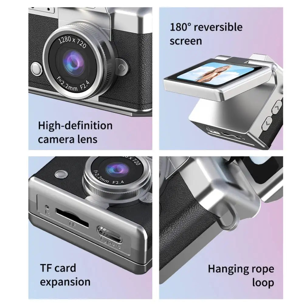 PrimeShot Mini - Retro Keychain Camera with 1.47" Flip Screen & LED Light