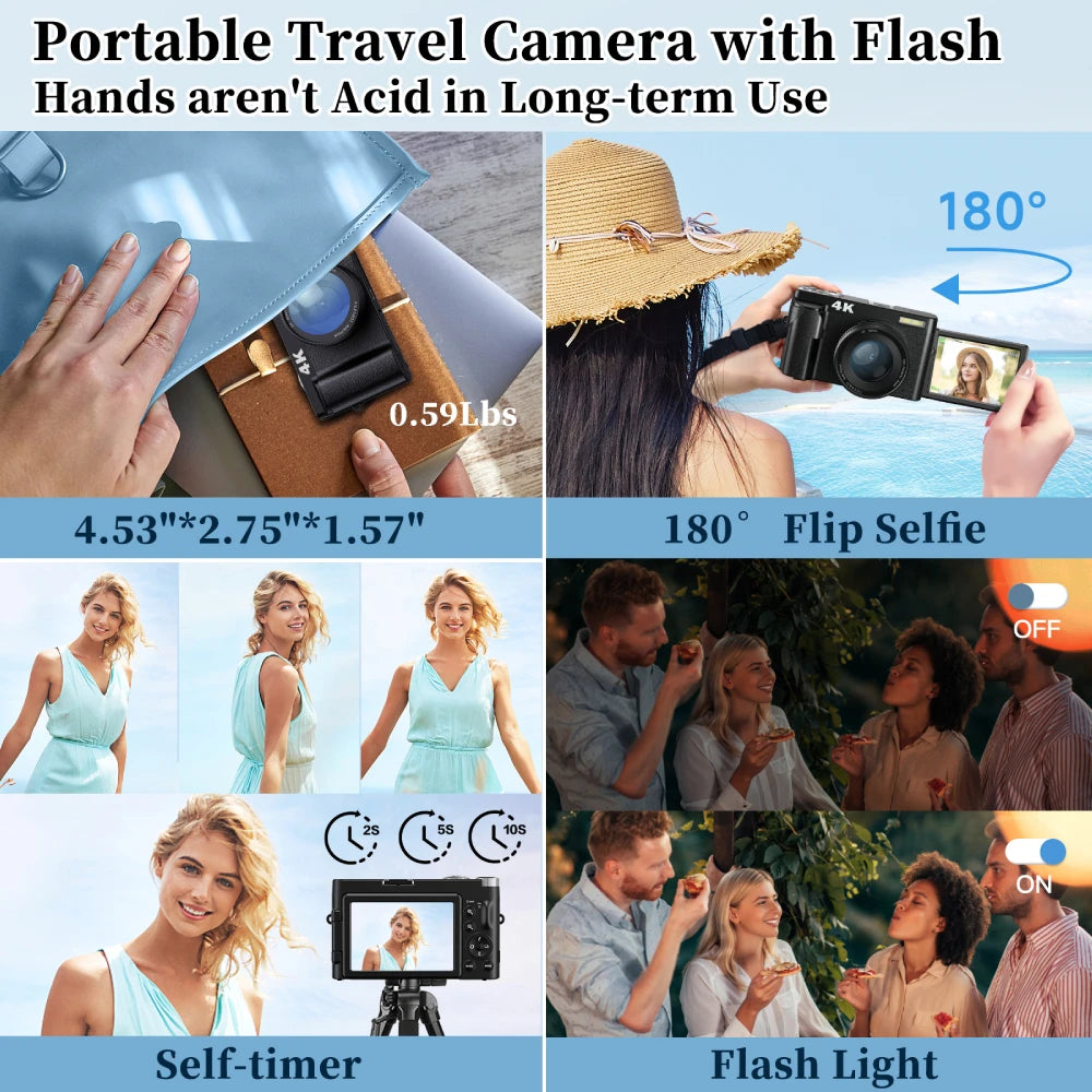 PrimeShot - 4K Digital Vlogging Camera with 180° Flip Screen & Autofocus