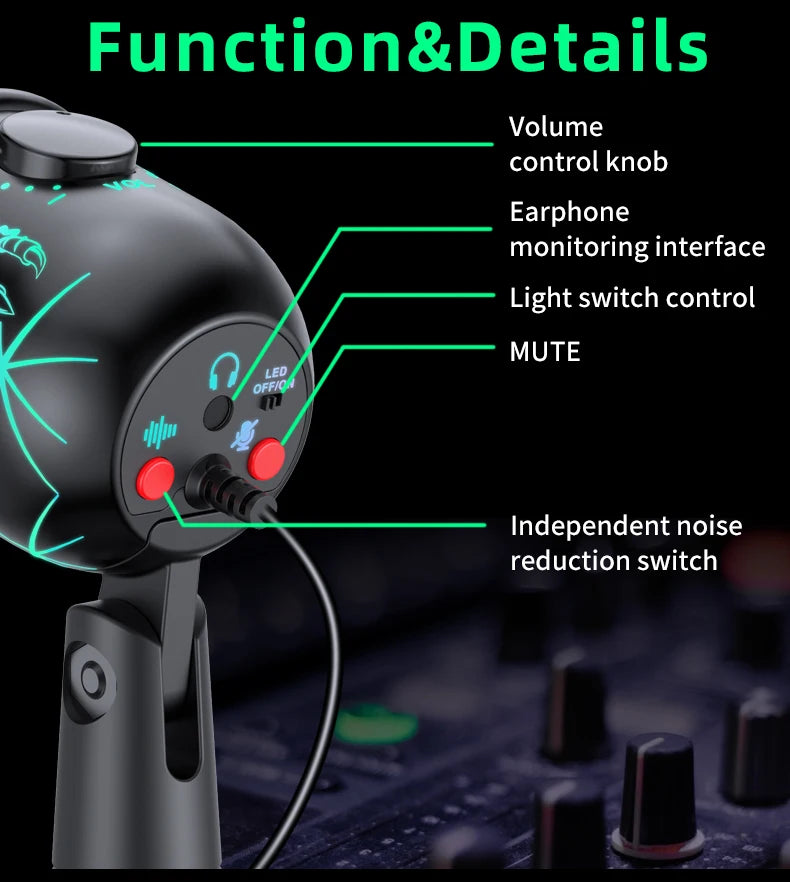 PrimeAudio V5 - Pro USB Gaming Microphone with Dynamic RGB & Noise Cancellation