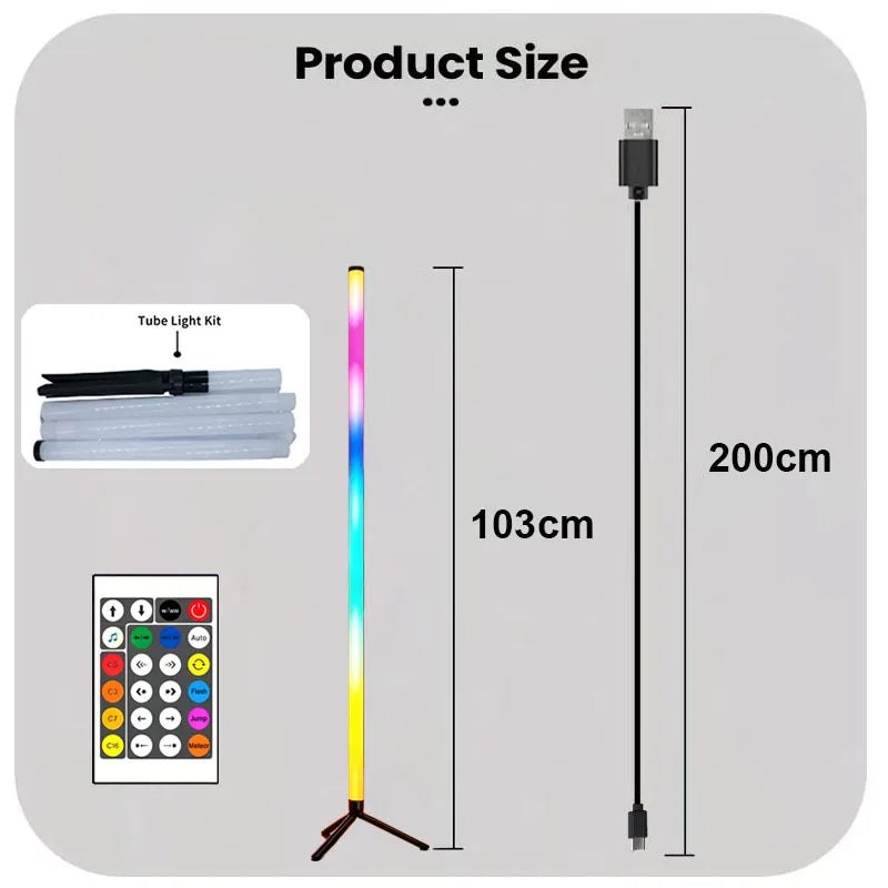 PrimeGlow - Minimalist RGBIC LED Corner Floor Lamp with App & Remote Control