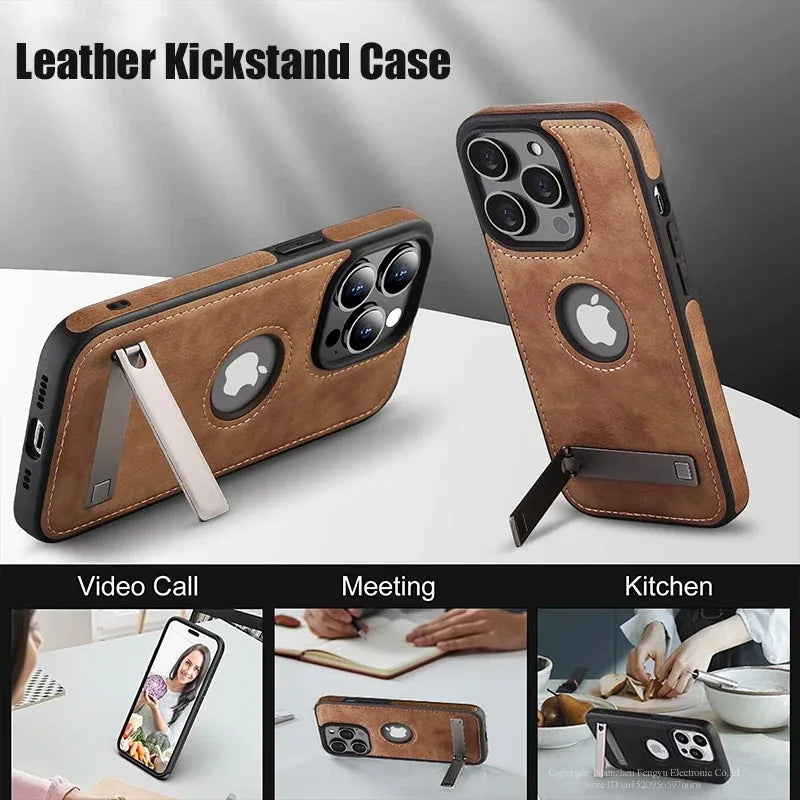 Prime Leather - Premium PU Leather iPhone Case with Built-In Kickstand