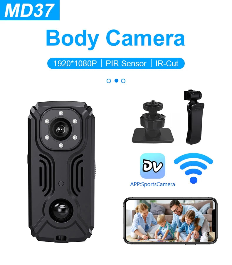 PrimeCam - Mini 1080P Full-HD and 2K WiFi Body Camera with PIR Motion Sensor & Back Clip