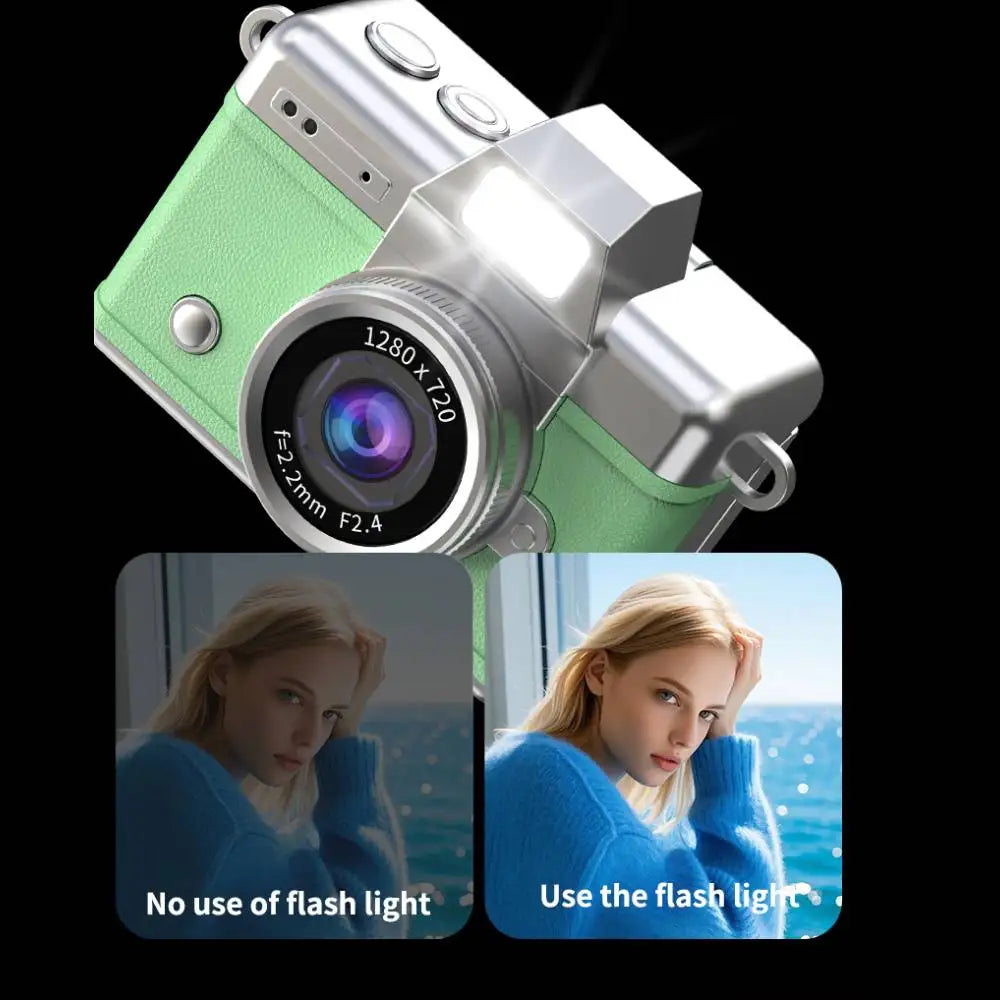 PrimeShot Mini - Retro Keychain Camera with 1.47" Flip Screen & LED Light