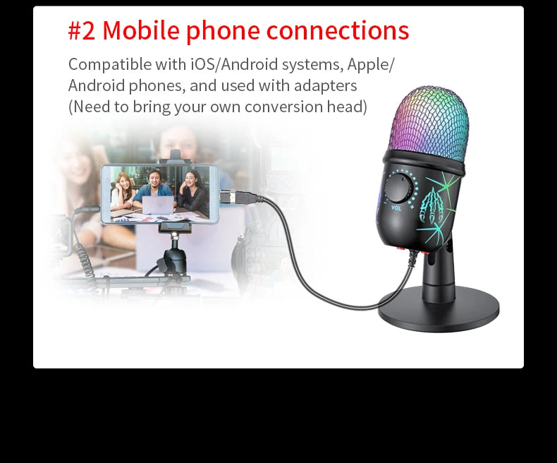 PrimeAudio V5 - Pro USB Gaming Microphone with Dynamic RGB & Noise Cancellation