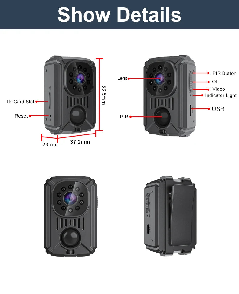 PrimeCam - Mini 1080P Full-HD and 2K WiFi Body Camera with PIR Motion Sensor & Back Clip