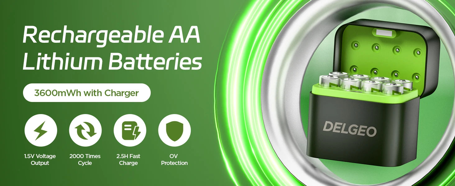 Prime Charge - AA Rechargeable Lithium Batteries with Type-C Charging Case