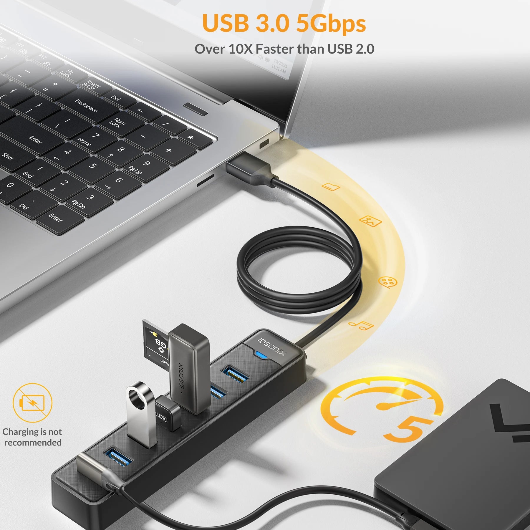 PrimeHub - 7-Port High-Speed USB 3.0 Desktop Splitter & Data Extension Hub