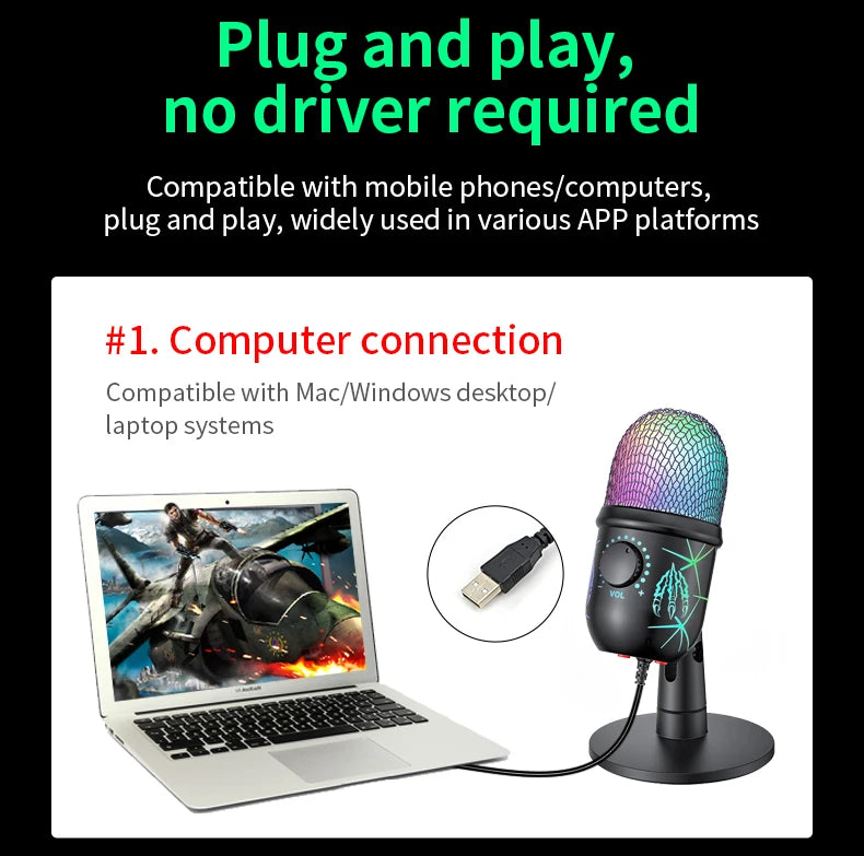 PrimeAudio V5 - Pro USB Gaming Microphone with Dynamic RGB & Noise Cancellation