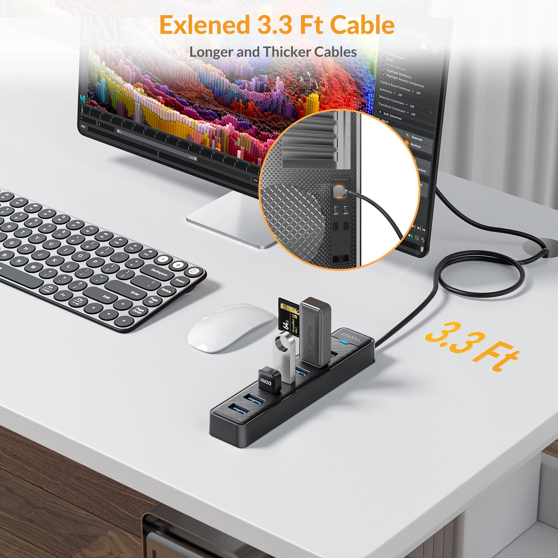 PrimeHub - 7-Port High-Speed USB 3.0 Desktop Splitter & Data Extension Hub