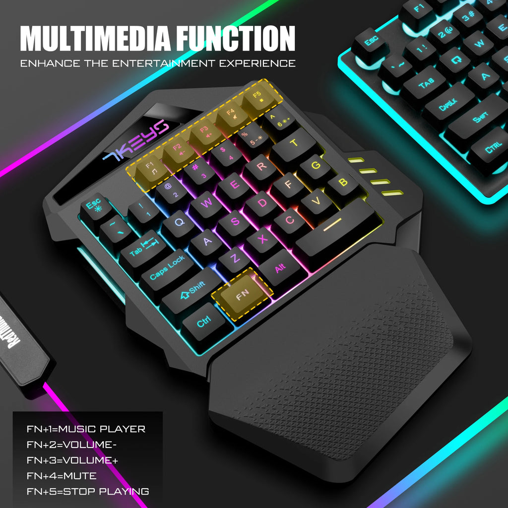PrimeKey One - Wireless One-Handed RGB Gaming Keyboard with Ergonomic Wrist Rest