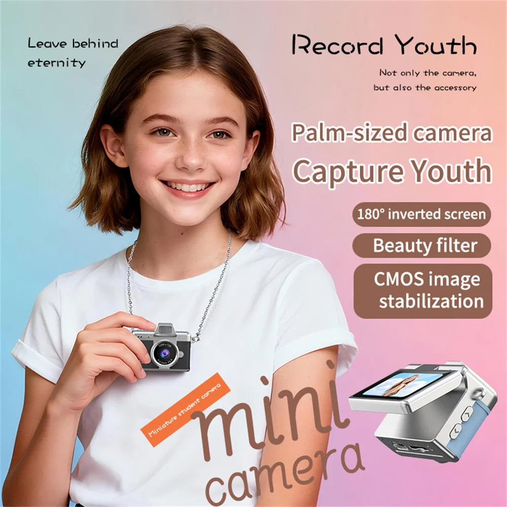 PrimeShot Mini - Retro Keychain Camera with 1.47" Flip Screen & LED Light