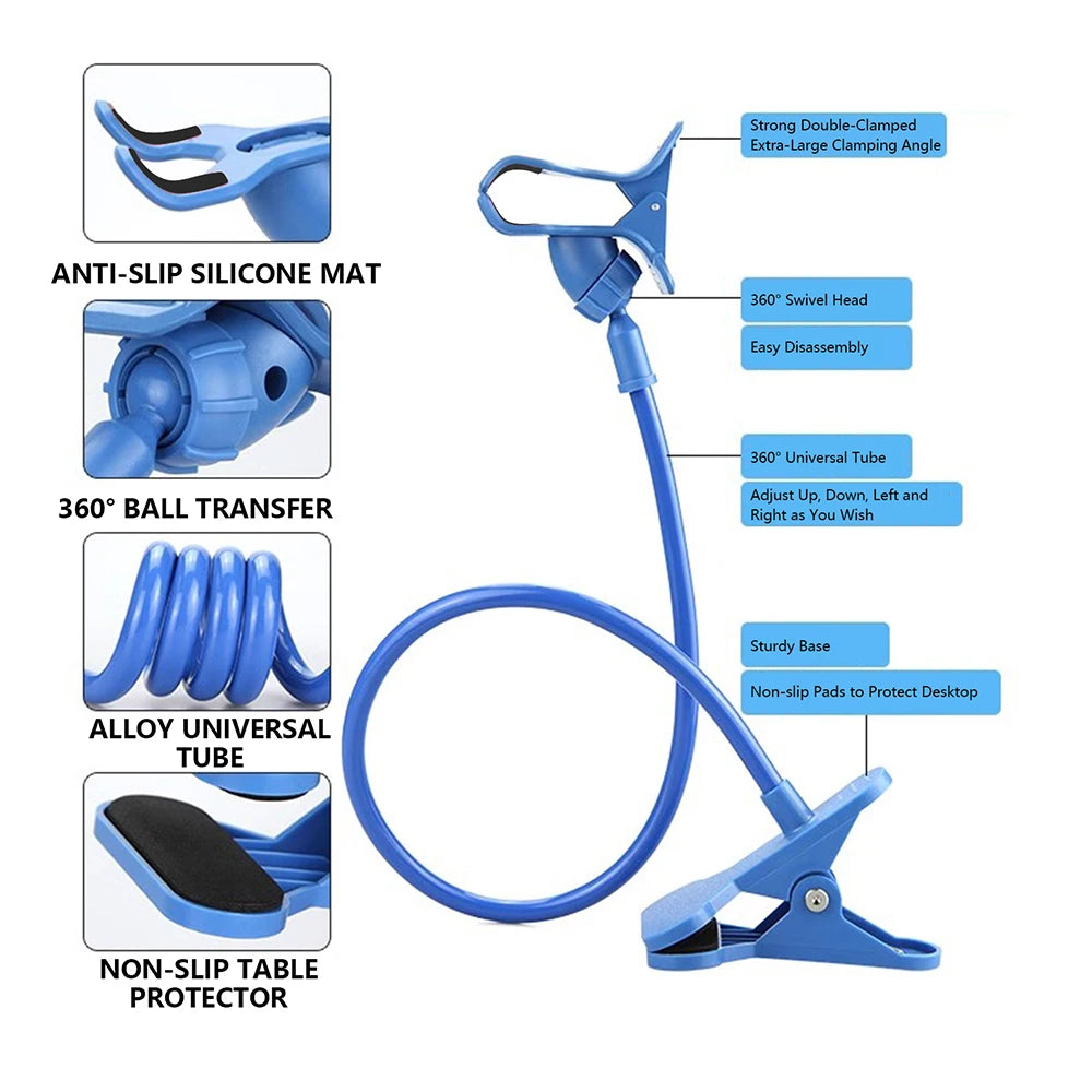 PrimeMount - Flexible Long Arm Lazy Phone Holder & Desktop Clamp Stand