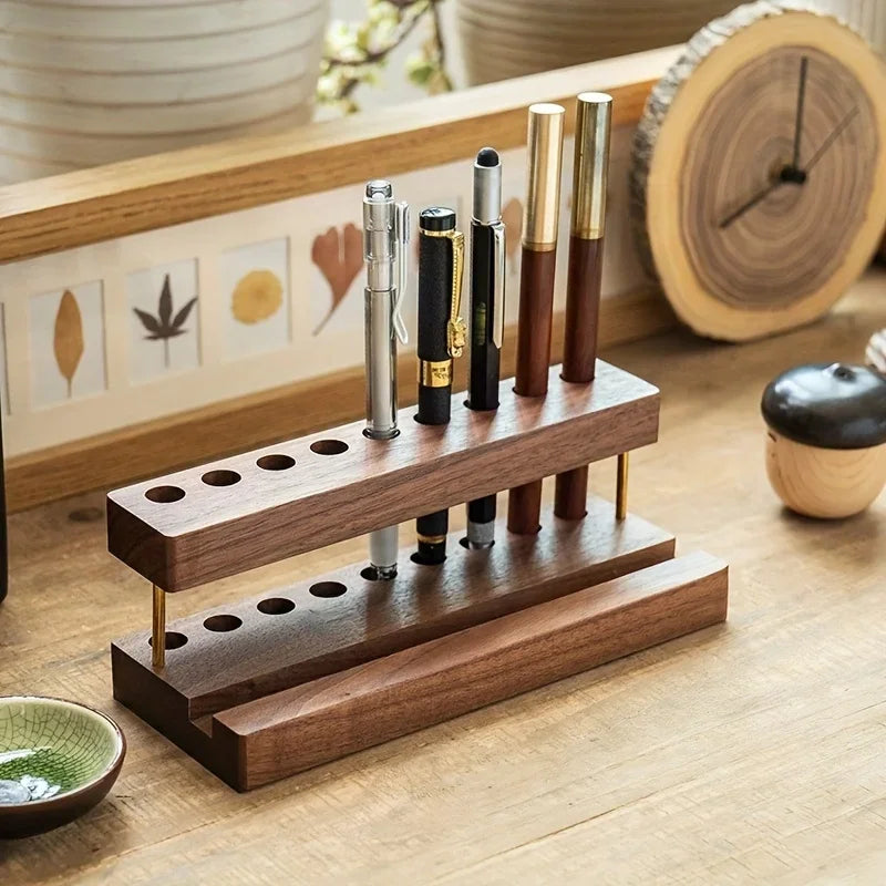 PrimeWood Slim - Minimalist Solid Wood Pen Holder & Smartphone Dock