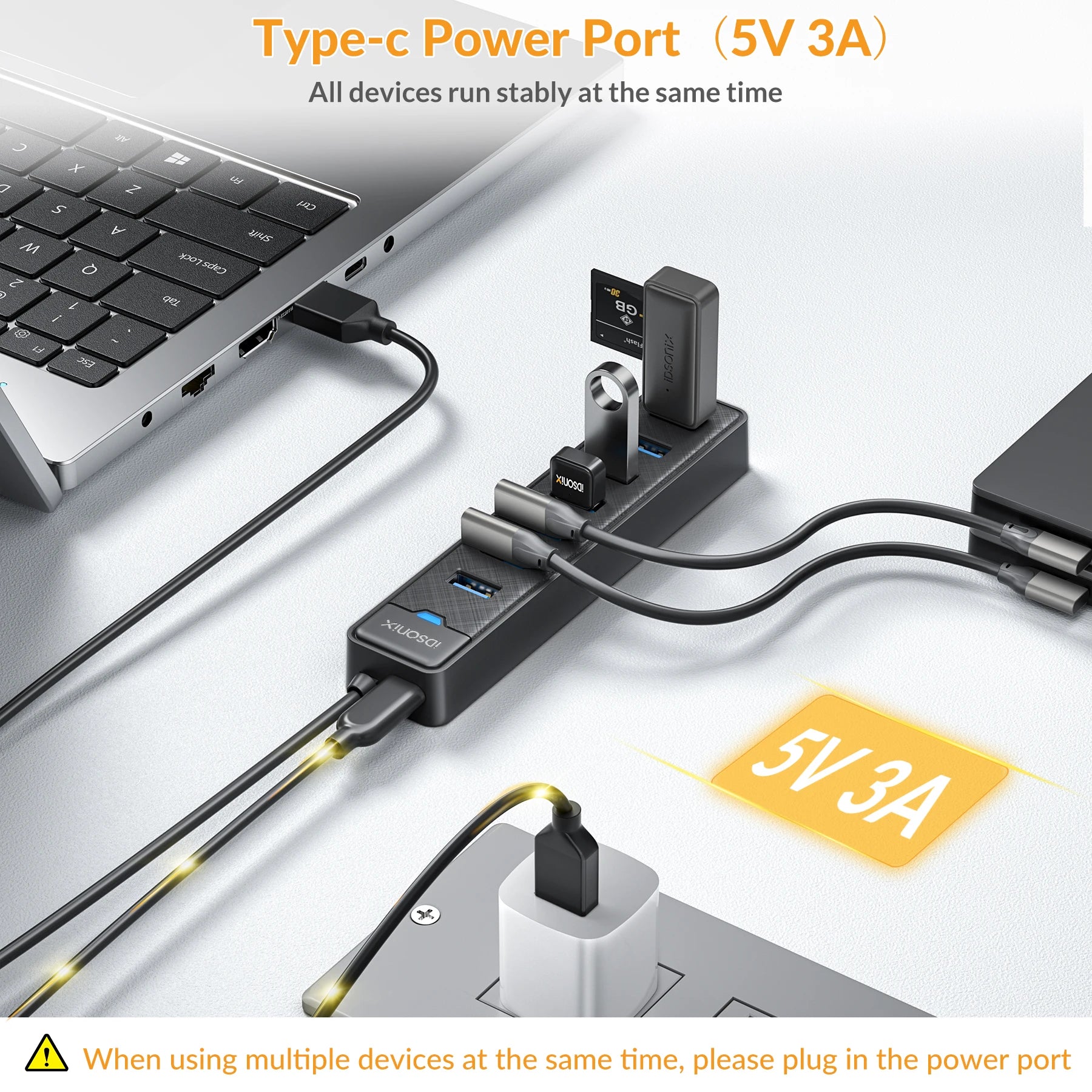 PrimeHub - 7-Port High-Speed USB 3.0 Desktop Splitter & Data Extension Hub