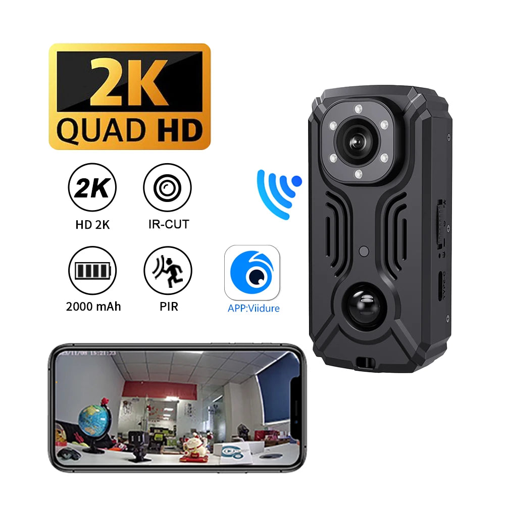 PrimeCam - Mini 1080P Full-HD and 2K WiFi Body Camera with PIR Motion Sensor & Back Clip