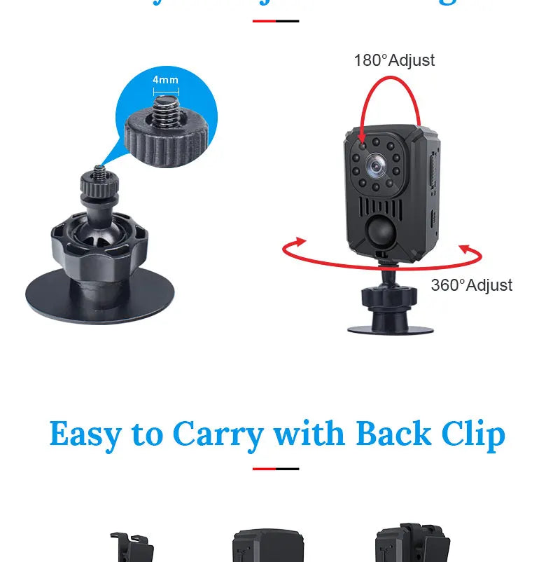 PrimeCam - Mini 1080P Full-HD and 2K WiFi Body Camera with PIR Motion Sensor & Back Clip