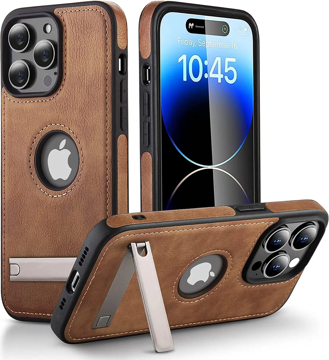 Prime Leather - Premium PU Leather iPhone Case with Built-In Kickstand