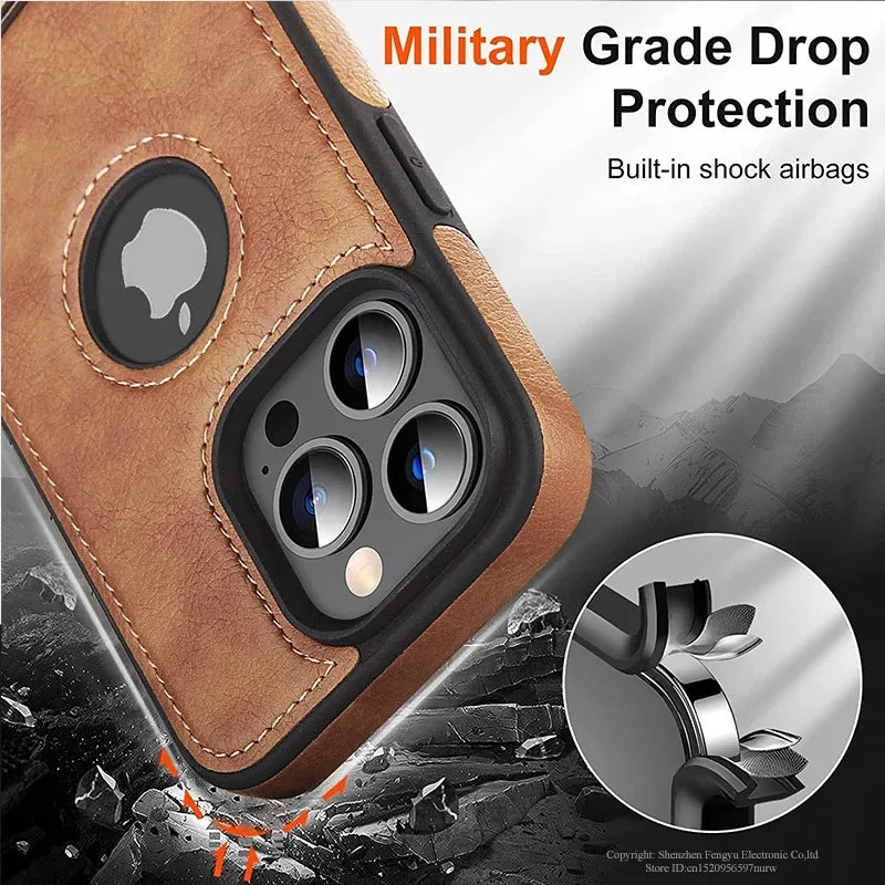 Prime Leather - Premium PU Leather iPhone Case with Built-In Kickstand