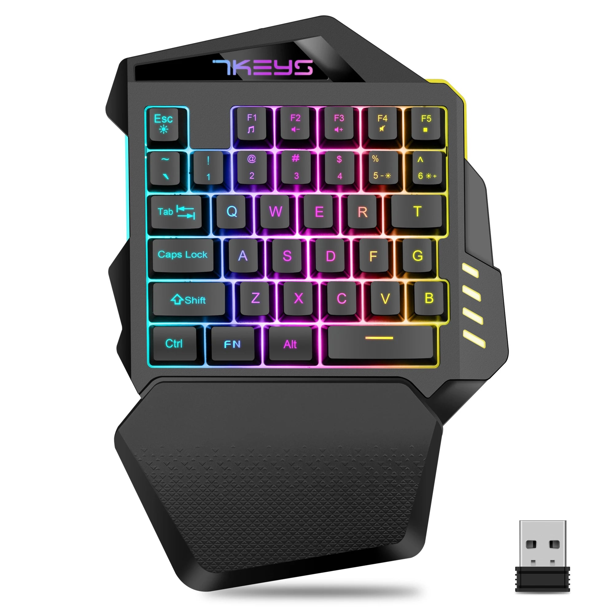 PrimeKey One - Wireless One-Handed RGB Gaming Keyboard with Ergonomic Wrist Rest