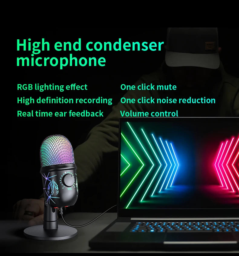 PrimeAudio V5 - Pro USB Gaming Microphone with Dynamic RGB & Noise Cancellation