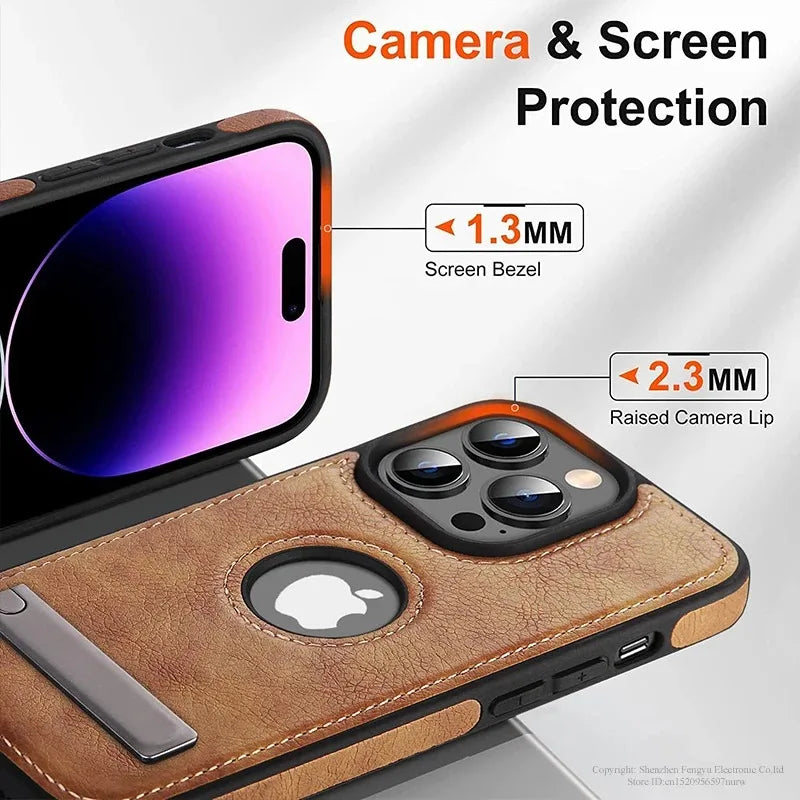 Prime Leather - Premium PU Leather iPhone Case with Built-In Kickstand
