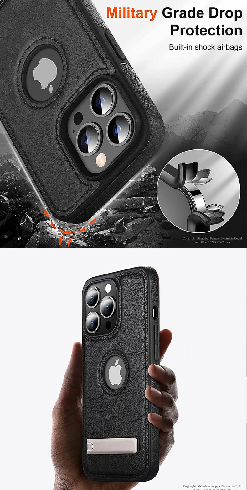 Prime Leather - Premium PU Leather iPhone Case with Built-In Kickstand