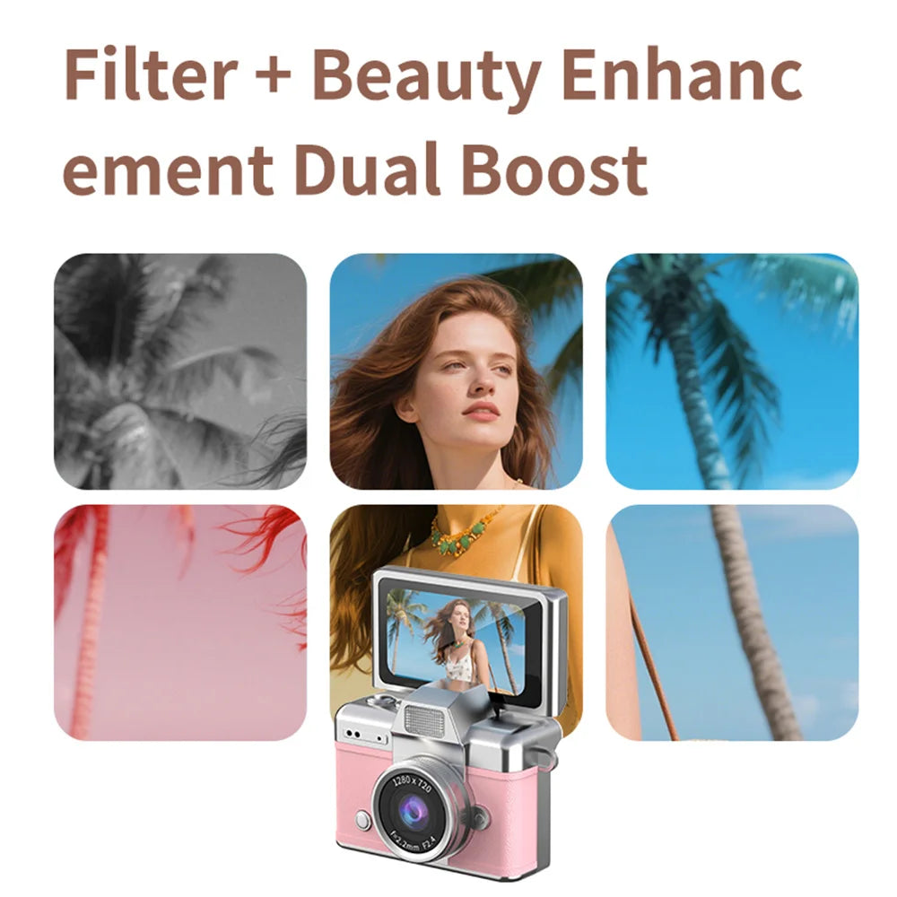 PrimeShot Mini - Retro Keychain Camera with 1.47" Flip Screen & LED Light