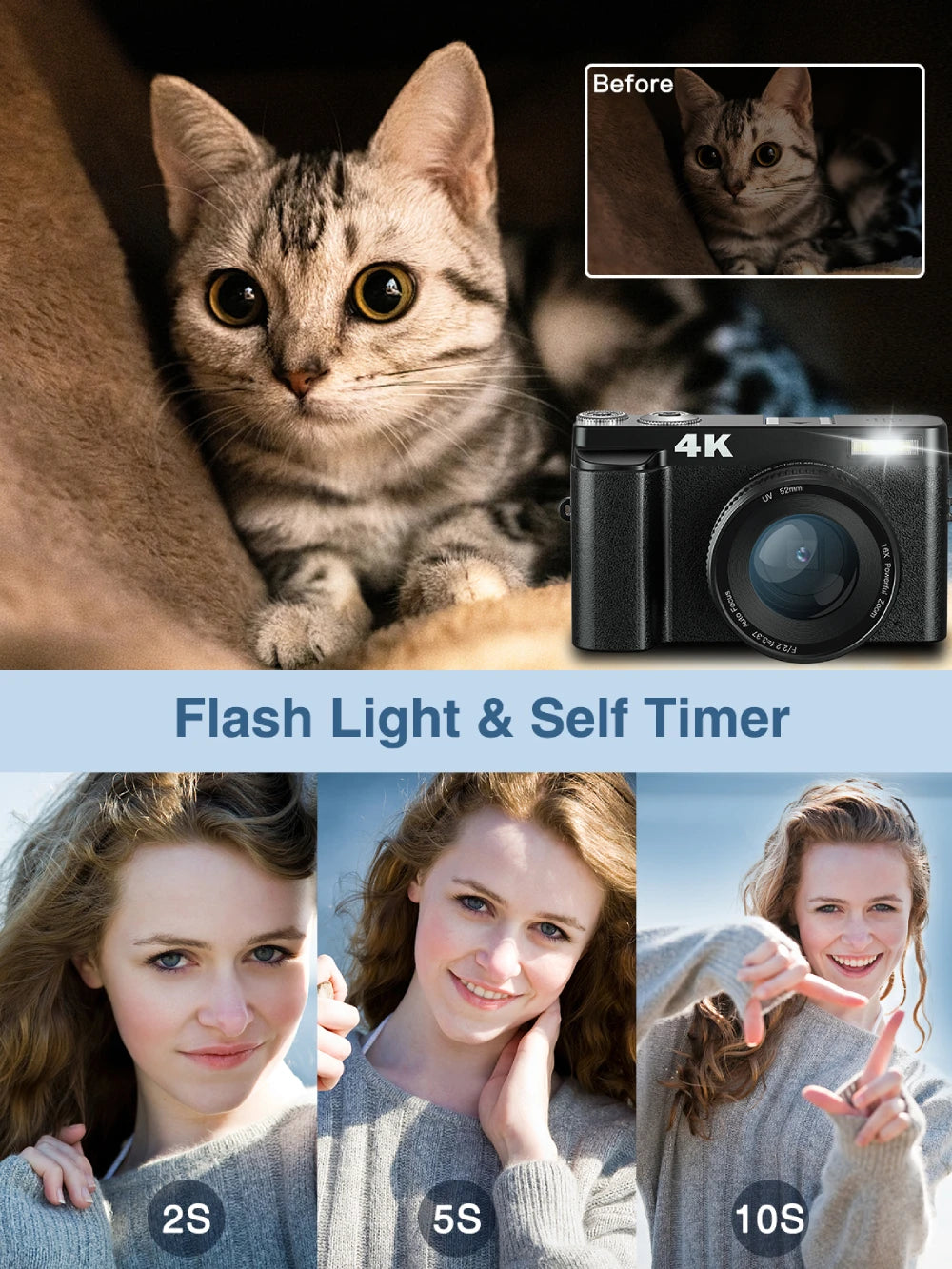 PrimeShot - 4K Digital Vlogging Camera with 180° Flip Screen & Autofocus