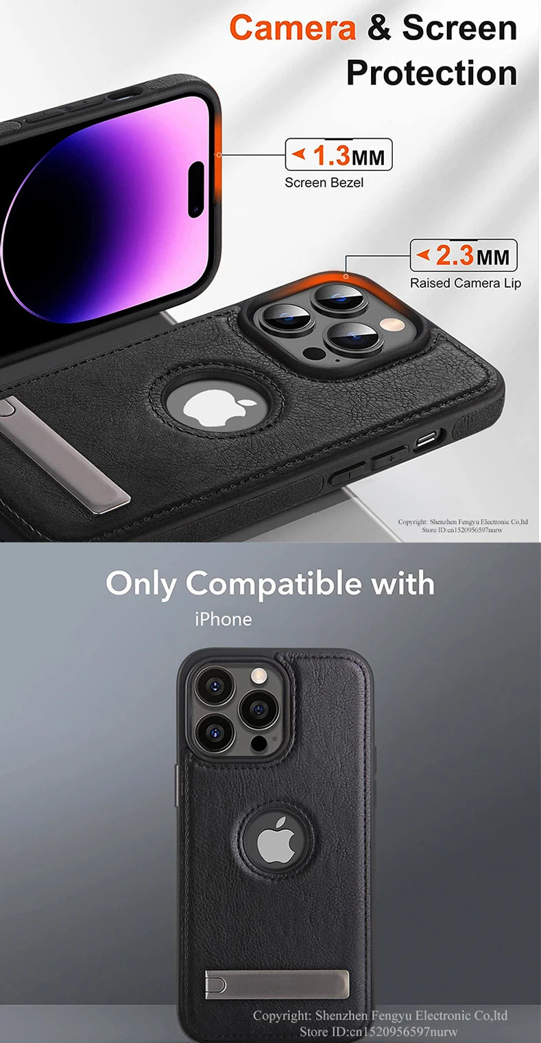 Prime Leather - Premium PU Leather iPhone Case with Built-In Kickstand