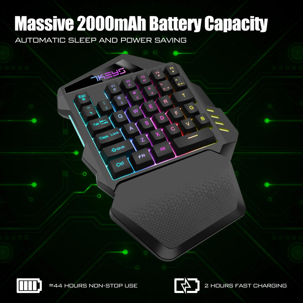 PrimeKey One - Wireless One-Handed RGB Gaming Keyboard with Ergonomic Wrist Rest