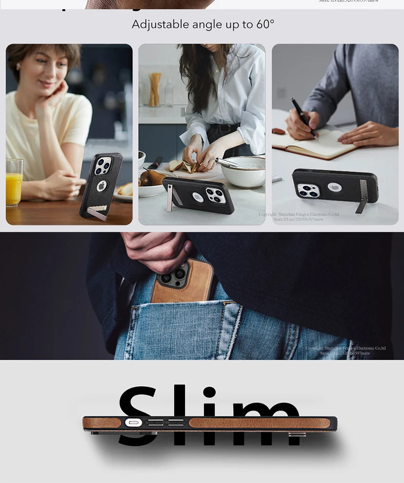 Prime Leather - Premium PU Leather iPhone Case with Built-In Kickstand
