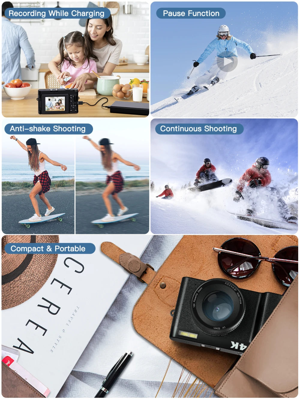 PrimeShot - 4K Digital Vlogging Camera with 180° Flip Screen & Autofocus
