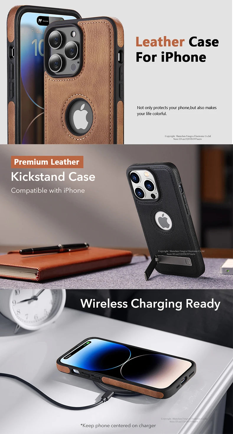 Prime Leather - Premium PU Leather iPhone Case with Built-In Kickstand