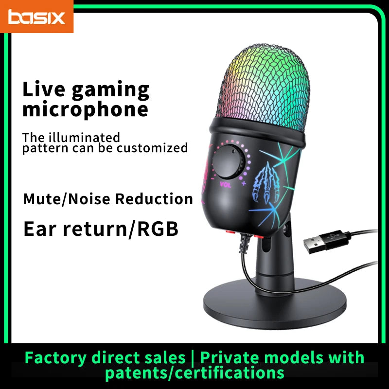 PrimeAudio V5 - Pro USB Gaming Microphone with Dynamic RGB & Noise Cancellation