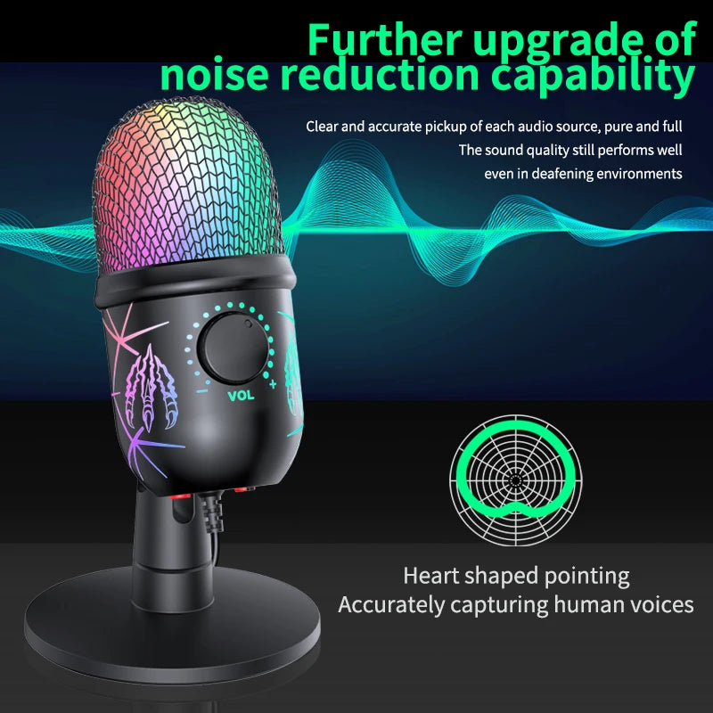 PrimeAudio V5 - Pro USB Gaming Microphone with Dynamic RGB & Noise Cancellation