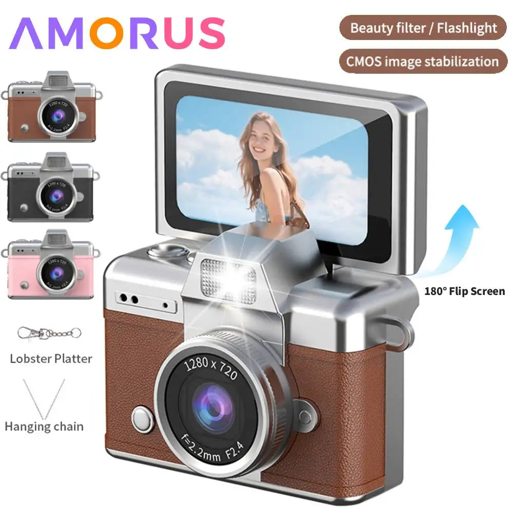 PrimeShot Mini - Retro Keychain Camera with 1.47" Flip Screen & LED Light