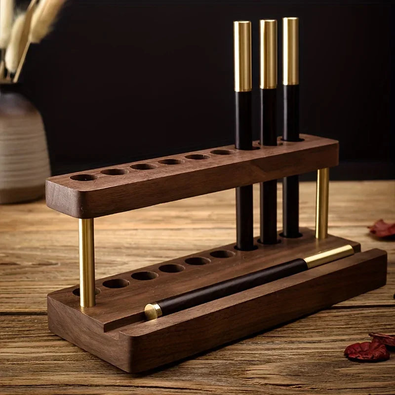 PrimeWood Slim - Minimalist Solid Wood Pen Holder & Smartphone Dock