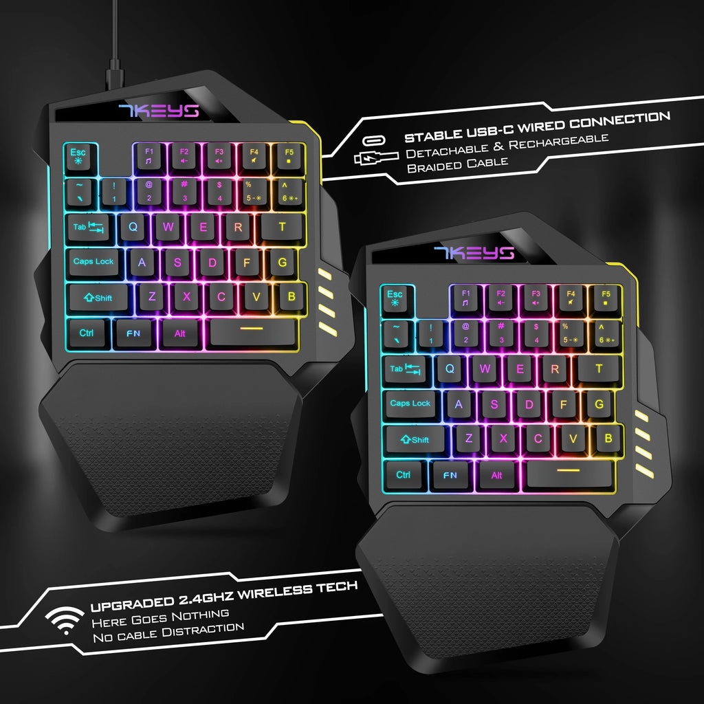 PrimeKey One - Wireless One-Handed RGB Gaming Keyboard with Ergonomic Wrist Rest