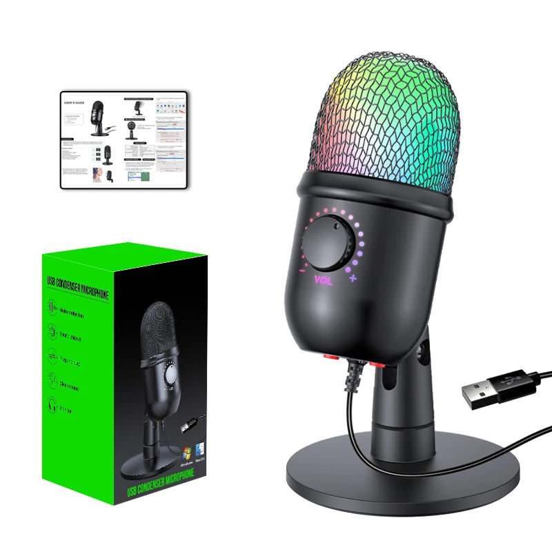 PrimeAudio V5 - Pro USB Gaming Microphone with Dynamic RGB & Noise Cancellation