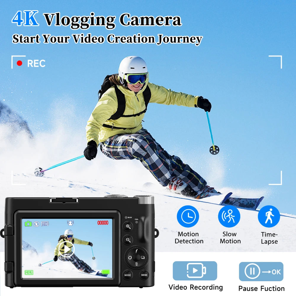 PrimeShot - 4K Digital Vlogging Camera with 180° Flip Screen & Autofocus
