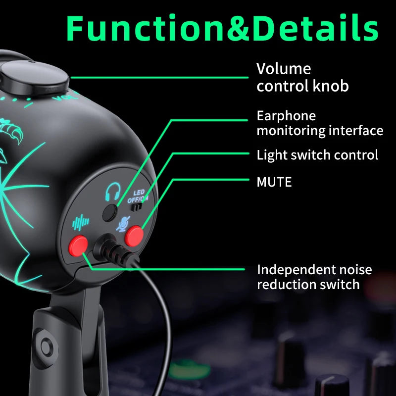 PrimeAudio V5 - Pro USB Gaming Microphone with Dynamic RGB & Noise Cancellation