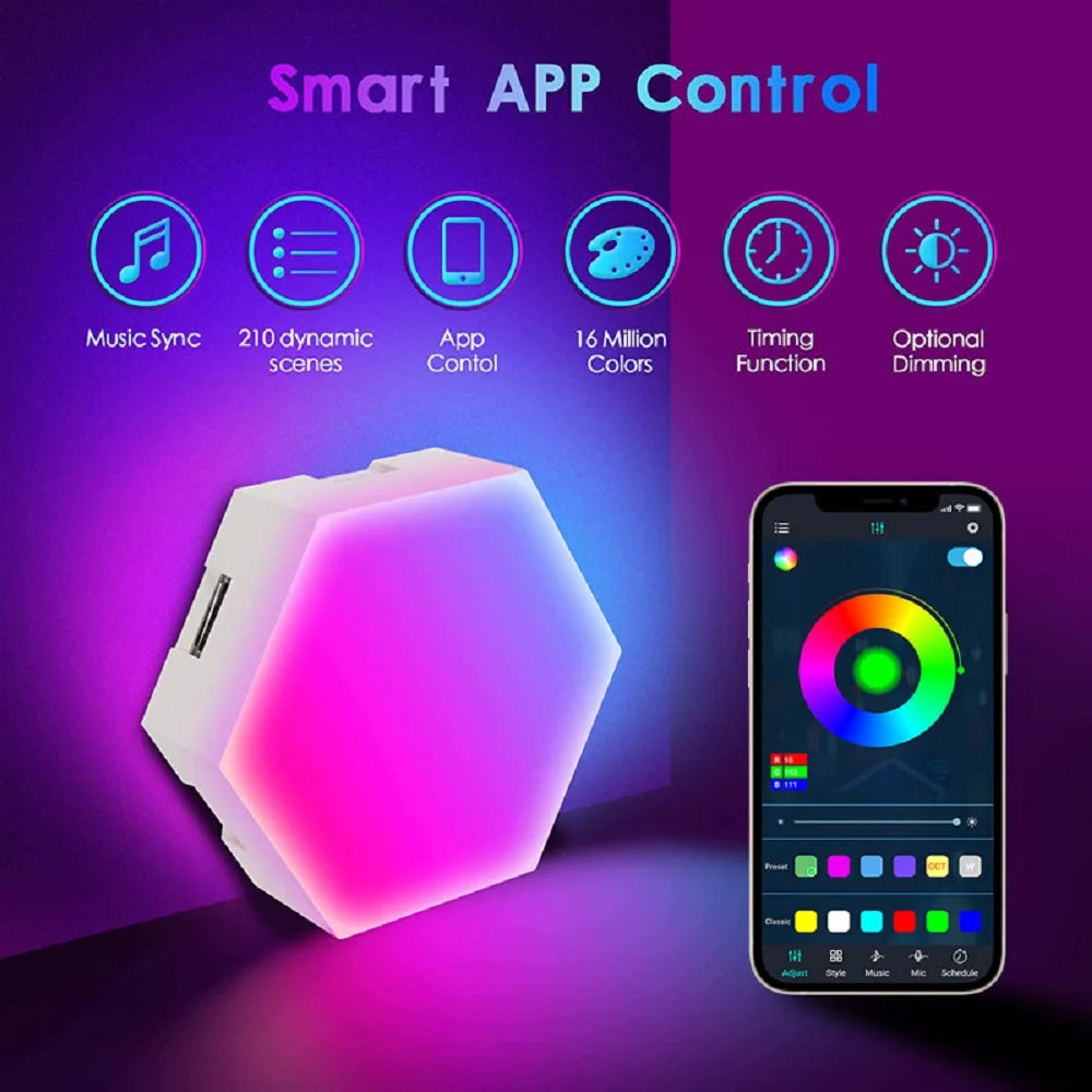 PrimeHex - Smart RGBIC Hexagon LED Wall Lights with App & Music Sync